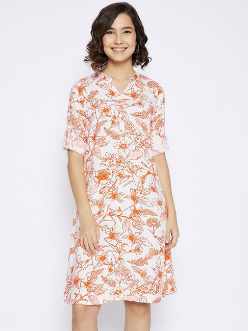 crimsoune club orange & white floral print dress