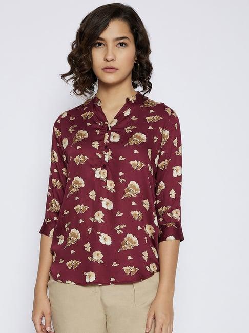 crimsoune club maroon floral print top