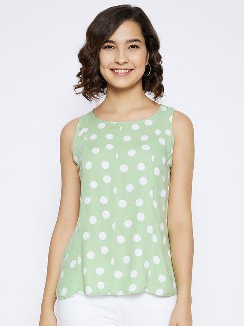 crimsoune club green & white polka dot top