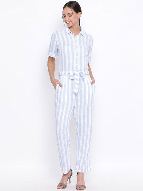 crimsoune club blue & white striped jumpsuit