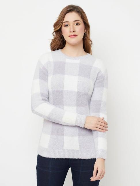 crimsoune club white & grey checks sweater