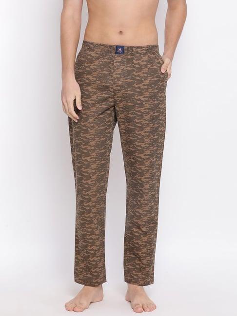 crimsoune club brown cotton slim fit printed lounge pants