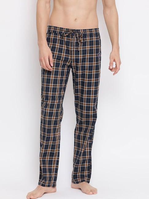 crimsoune club brown cotton regular fit checks lounge pants