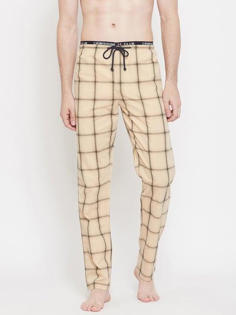 crimsoune club beige cotton regular fit checks lounge pants