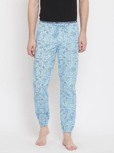 crimsoune club sky blue cotton regular fit printed lounge pants