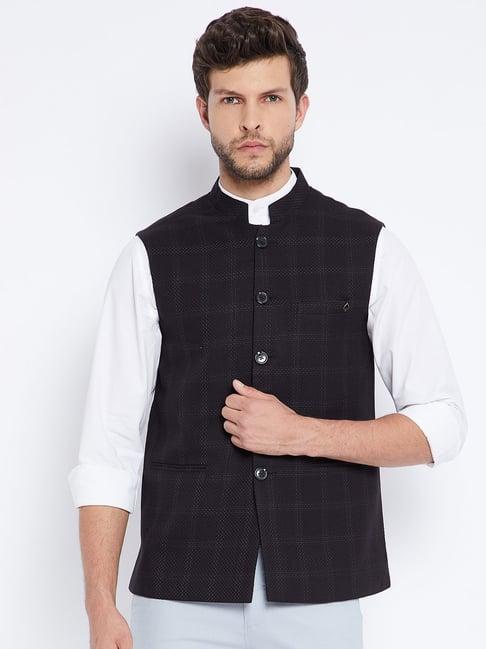 crimsoune club black regular fit checks nehru jacket