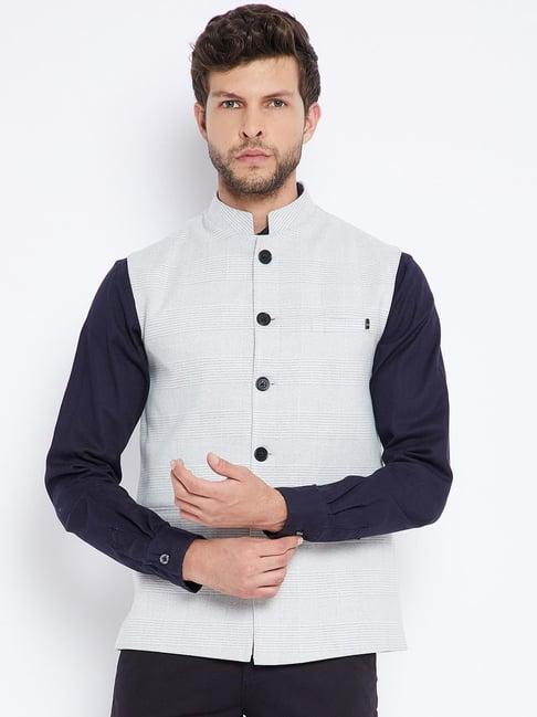 crimsoune club off white regular fit checks nehru jacket