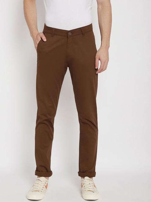 crimsoune club brown slim fit self pattern chinos