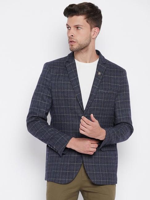 crimsoune club blue slim fit checks blazer