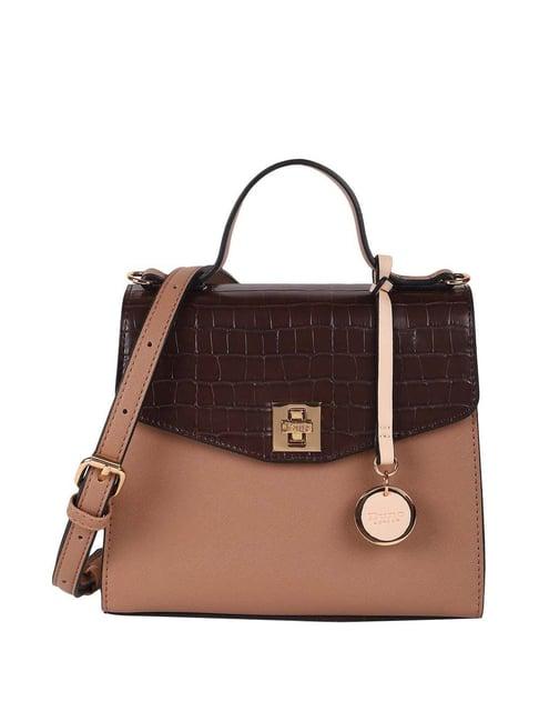 dune london minilady brown textured large satchel handbag