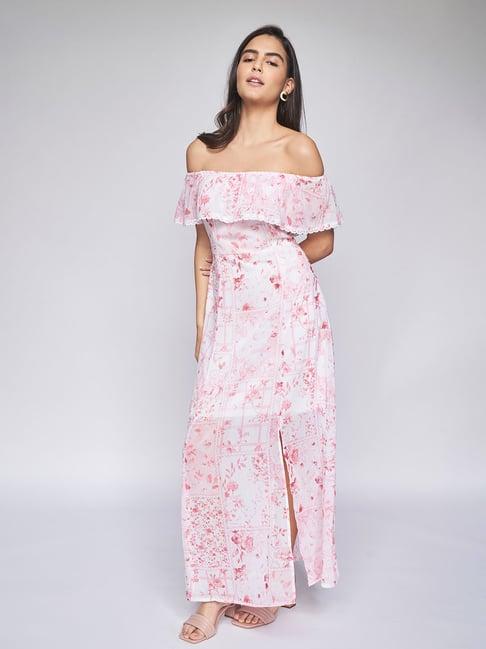 and pink & white floral print  maxi dress