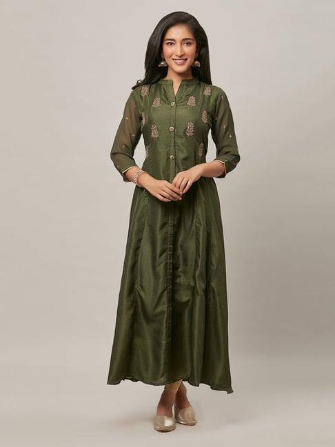 urban mystic green embellished flared kurta