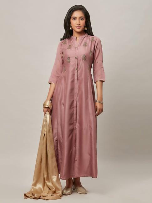 urban mystic pink embellished flared kurta