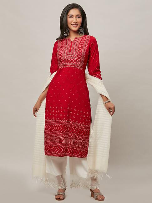 urban mystic red embroidered a line kurta