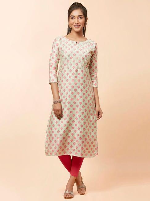 urban mystic light green embroidered a line kurta