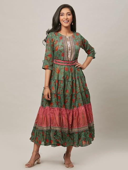 urban mystic green embellished fit & flare kurta