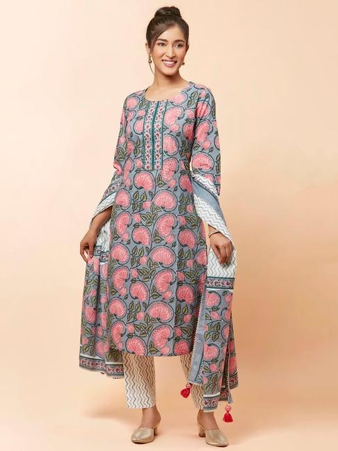 urban mystic multicolor printed kurta with pant & dupatta