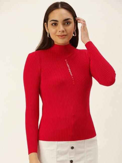 sheczzar red regular fit sweater