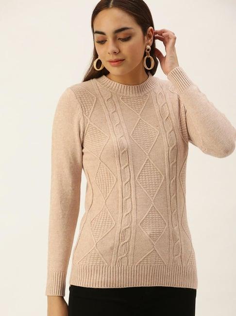 sheczzar beige self design sweater