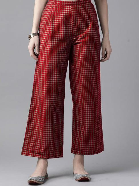 indo era red cotton chequered palazzo