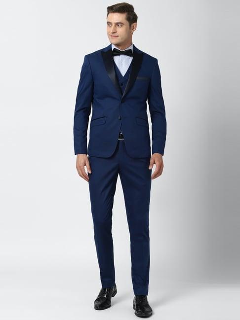 peter england blue slim fit three piece suit