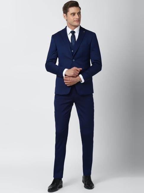 peter england navy slim fit three piece suit