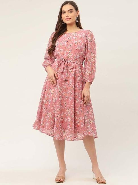 jompers pink floral print a-line dress