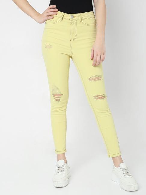 vero moda lime green distressed skinny fit jeans