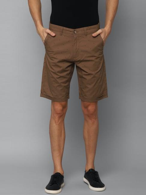 louis philippe brown cotton slim fit printed shorts