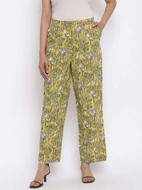 fabindia yellow cotton printed pants