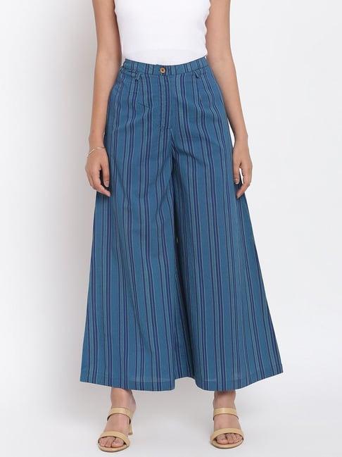 fabindia blue cotton striped pants