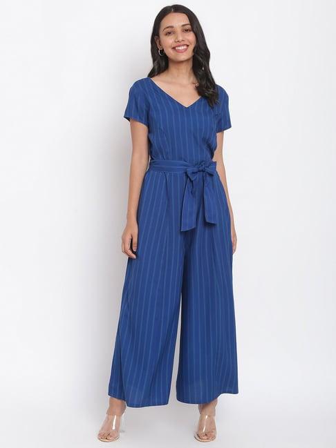 fabindia blue striped jumpsuit