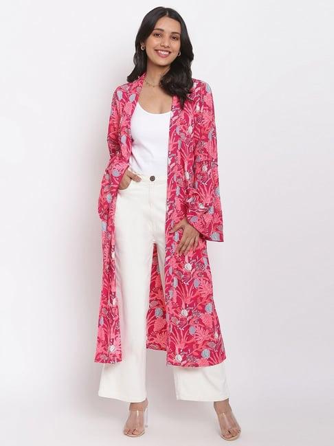 fabindia pink floral print shrug