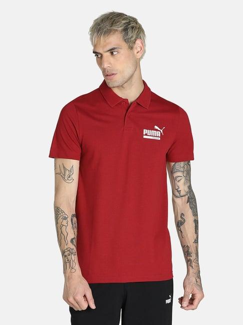 puma maroon cotton slim fit polo t-shirt