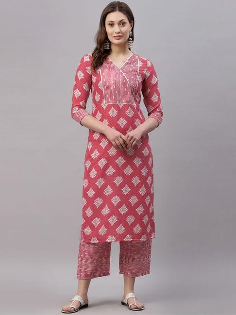 satrani pink printed kurta pant set