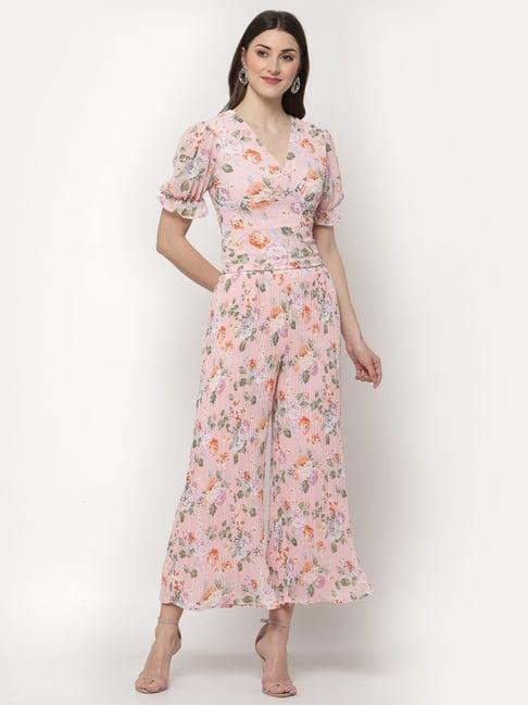 mafadeny pink floral print jumpsuit