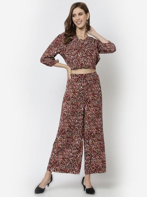 mafadeny multicolor printed crop top with trousers