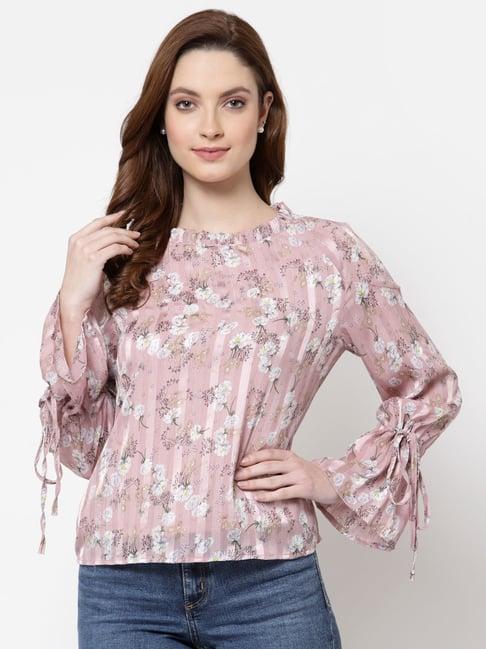 mafadeny peach floral print top