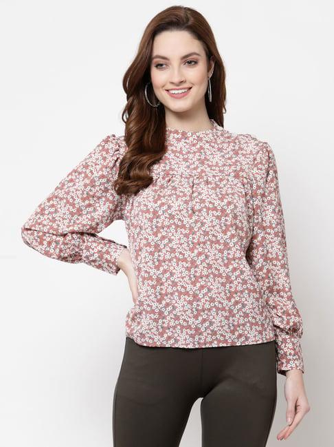 mafadeny peach floral print top