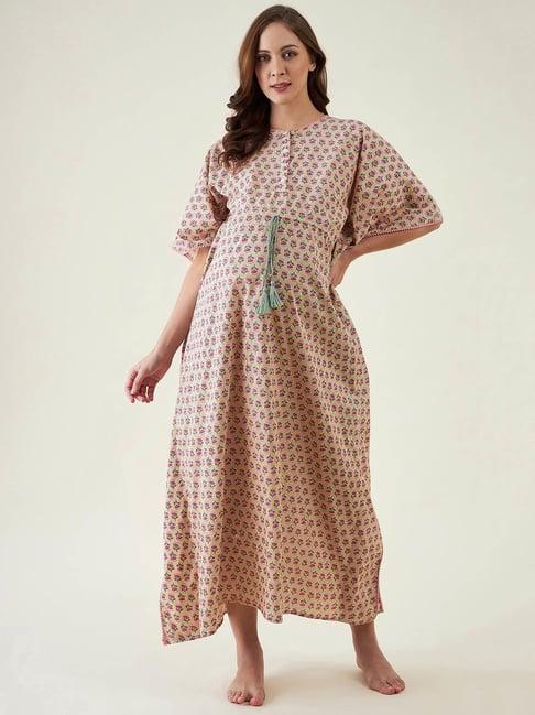 the kaftan company yellow printed maternity & feeding kaftan