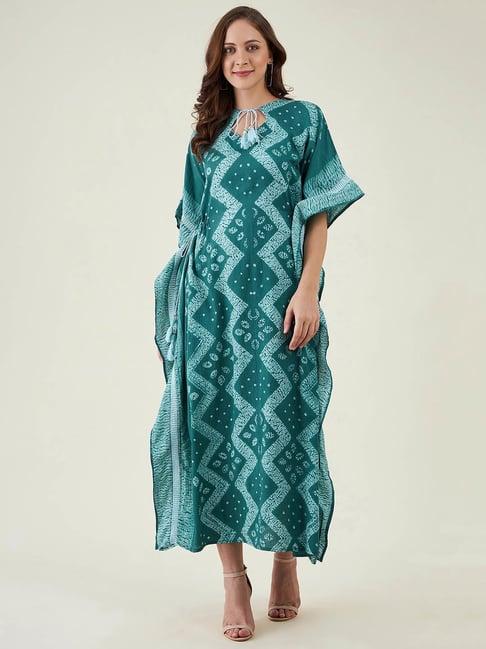 the kaftan company green printed kaftan dress