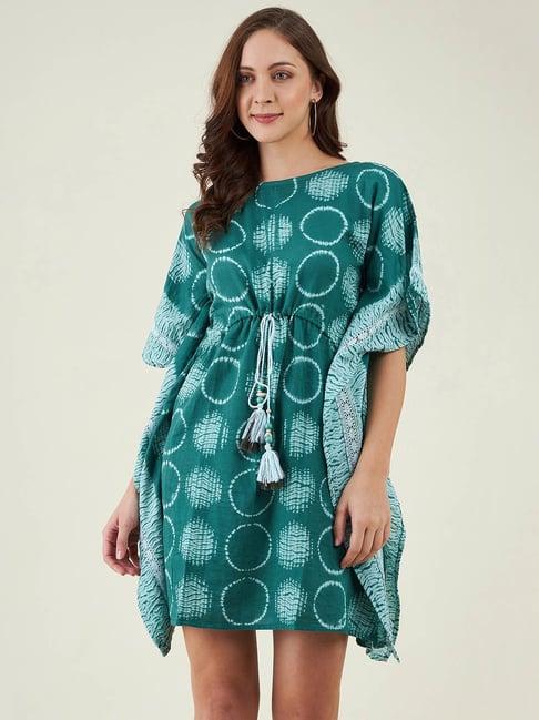 the kaftan company green printed kaftan dress