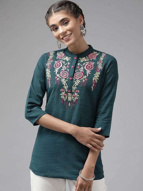 yufta blue cotton embroidered top