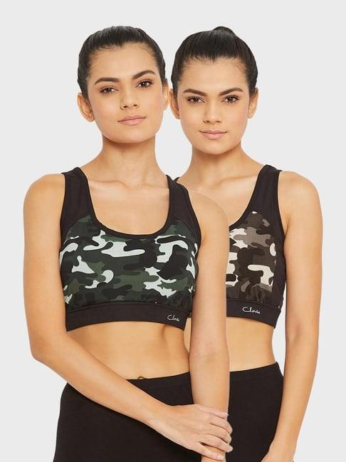 clovia multicolor printed sports bra (pack of 2)