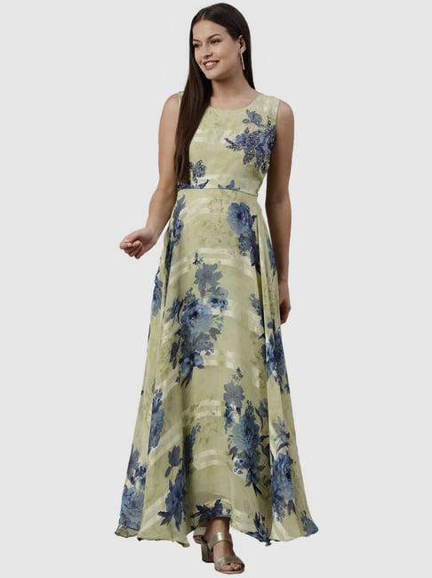 neerus pista green floral print fit and flare kurta