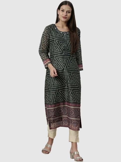 neerus green bandhani print straight kurta