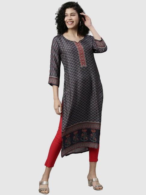 neerus grey printed straight kurta