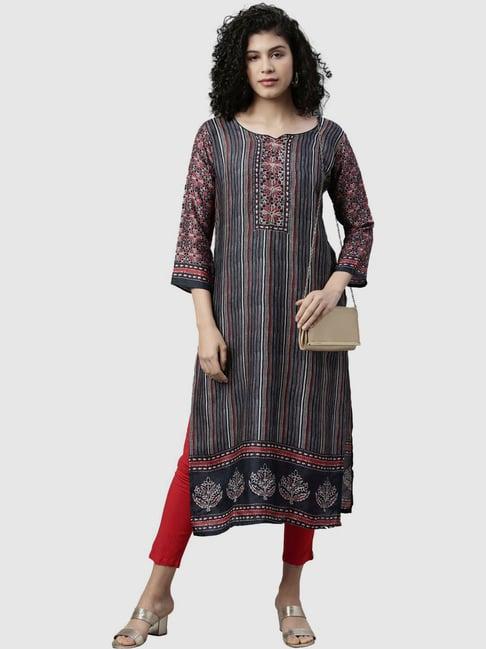 neerus grey printed straight kurta