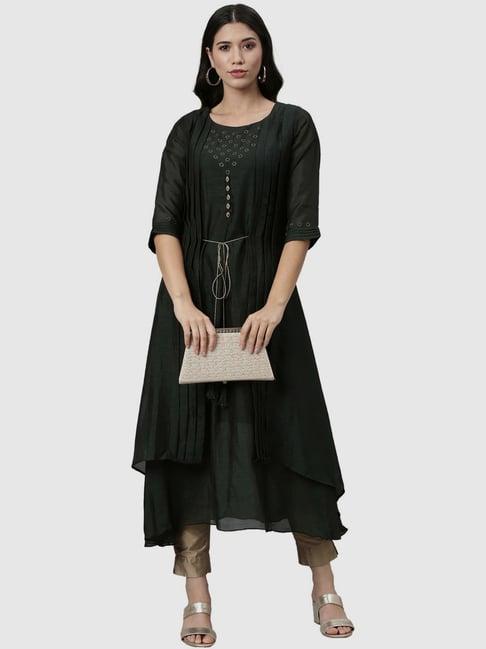 neerus green embellished a line kurta