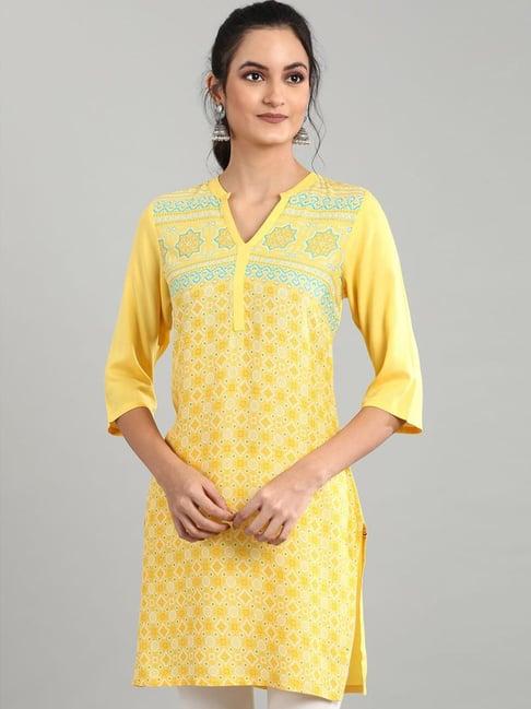 aurelia yellow printed straight kurti